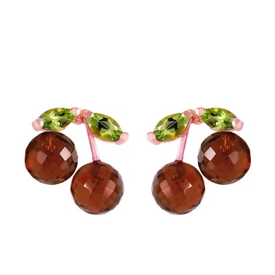14k Rose Gold 2.9 Carat Gemstone Stud Earrings w/ Red Garnets & Green Peridots - Image 1 of 4