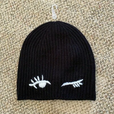 Kate Spade Winking Beanie Knit Hat Black White Winter Fall Women's One Size - Image 1 of 2