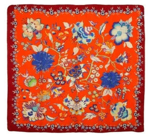 Brand New Gorgeous Spring/Summer Floral Orange Square 100% Pure Silk Scarf/Stole - Picture 1 of 2