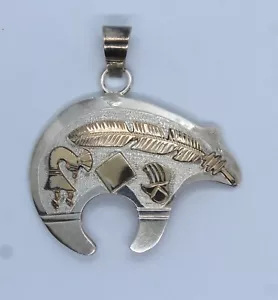 Navajo Randall Begay signierter Bär-Anhänger Sterlingsilber und 12 K Gold gefüllt - Bild 1 von 8