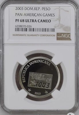 Dominican Republic 1 PESO 2003 Coin NGC PF 68 Ultra Cameo highest graded - Image 1 of 4