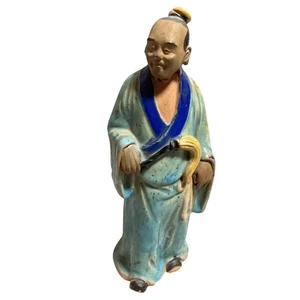 Antique Hand-Painted Chinese Mudman Figurine Blue Robe - Picture 1 of 6