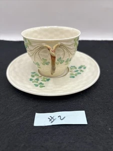 Belleek Shamrock “ROOT “ Teacup and Saucer-3rd Black Mark- 1926-1946-👍☘️ - Picture 1 of 21
