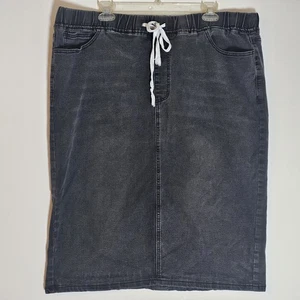 Shein Curve Skirt Womens 4XL Black Gray Denim Look Drawstring Casual Pockets - Picture 1 of 13