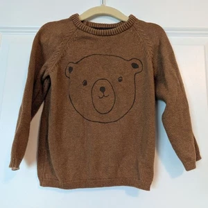 H&M Brown Bear Cotton Knit Sweater Shoulder Button Closure Size 2T - Picture 1 of 3