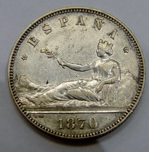 Spain - 1870 (74) DE-M - Silver 2 Pesetas - KM# 654 - Picture 1 of 2