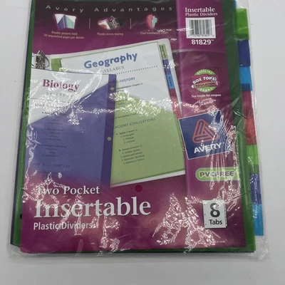 Avery Two Pocket Insertable  Plastic Dividers8Tabs Multi Color - Image 1 of 4