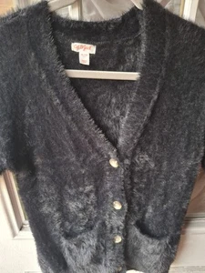 Cat +Jack Black Faux Fur X L Cardigan Eyelash Pattern Pockets - Picture 1 of 5