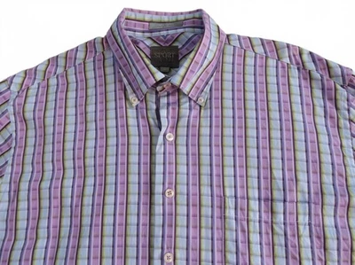 Camisa a cuadros XMI Sport para hombre con botones púrpura, verde, azul - XL Foto 1 de 4