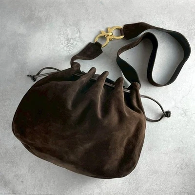 Salvatore Ferragamo Vintage Suede Leather Shoulder Bag Gancini Italy Made Auth - Image 1 of 4