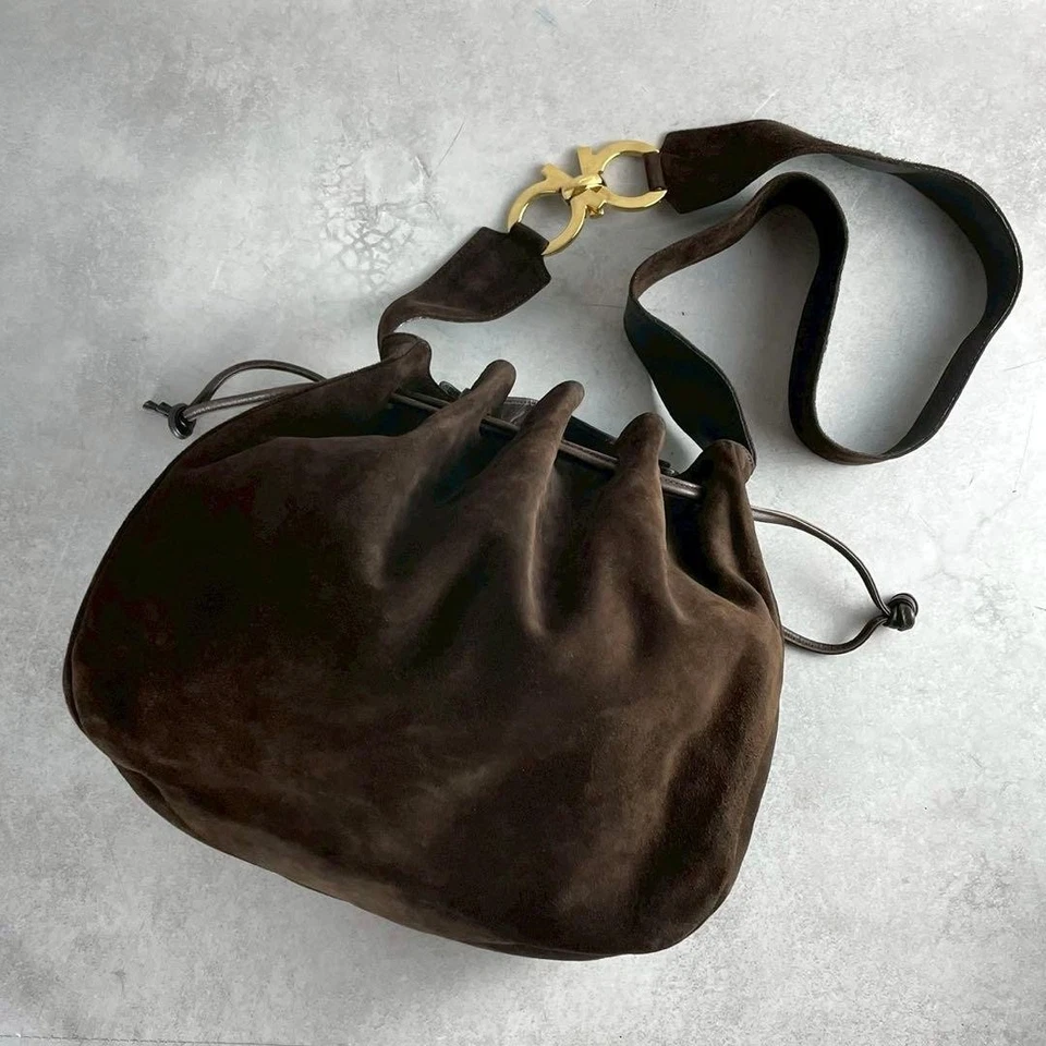 Salvatore Ferragamo Vintage Suede Leather Shoulder Bag Gancini Italy Made Auth - Image 1 of 4