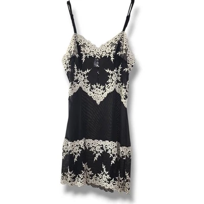 WACOAL Abrazo Chemise Cami Negro Blanco Encaje Talla L Coqueta Y2K Malla Transparente Foto 1 de 4