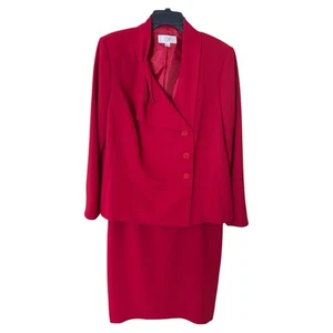 Le Suit Women’s 16W Solid Red Polyester 2 PC Skirt Suit Career - Picture 1 of 6