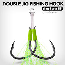 10pcs Glow High Carbon Steel Assist Fishing Hook Jig Bait Lead Hook with PE Line