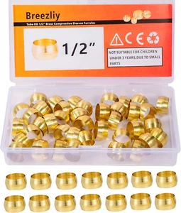 40PCS Tube OD 1/2" Brass Compression Sleeves Ferrules,Brass Compression Fitting - Picture 1 of 7