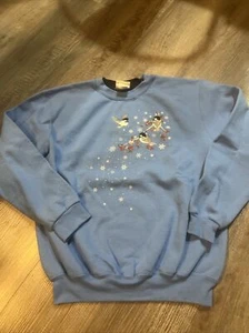 Vintage 90s Top Stitch Morning Sun Size Medium Cute Bird Holiday Snow Crewneck - Picture 1 of 6