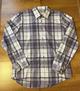 Express Button Up Long Sleeve Men’s Purple White Plaid 17-17.5 Extra Slim Fit - Picture 1 of 5