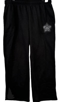 Черные тренировочные штаны женские средние карманы флис Rue 21 со стразами блестящая звезда на ноге - Изображение 1 из 4