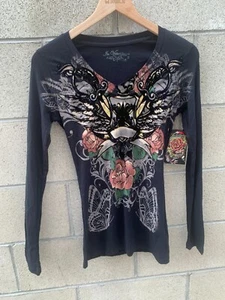 Top In Vein Negro Floral Estrás Manga Larga Talla S Nuevo con Etiquetas - Imagen 1 de 4