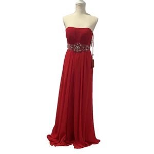 NWT May Queen Couture Red Formal Dress Size 6 Beaded Strapless Prom Gala Gown - Picture 1 of 9