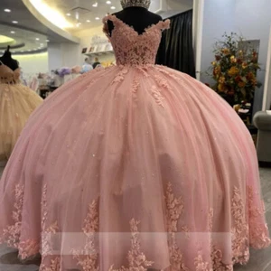 Pink Princess Quinceanera Dresses Ball Gown Bithday Party Gown Applique Sweet 16 - Bild 1 von 7