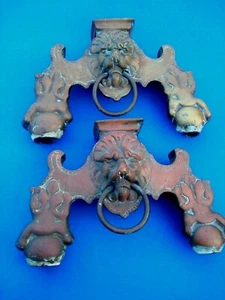 Vintage Pair Brass LION'S HEAD ANDIRONS / FIREDOGS  - Picture 1 of 12