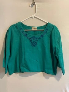Nahuit Embroidered Top Skirt 2pc Set Size Large Green Blue Vintage Cotton Boho - Picture 1 of 5