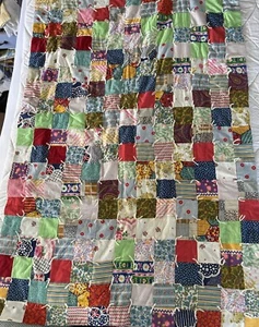 Vintage Multicolor Patchwork Handmade Hand Pieced 80" x 43" - Picture 1 of 7