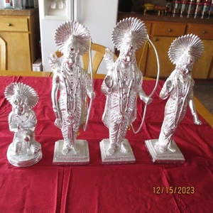 Ramdarbar Statues LORD Ram Sita Laxman Hanuman RAM JI MURTI 16" Silvery Metal - Picture 1 of 24