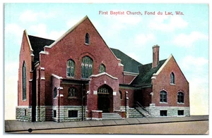 Postal histórica primera iglesia bautista NRHP Fond du Lac Wisconsin WI antigua - Imagen 1 de 3