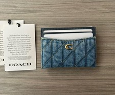 NWT Coach Essential Card Case With Quilting Quilted Denim / Brass / Indigo CS130