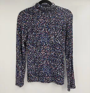 Boss Hugo Boss Geometric Print Blue Turtleneck Long Sleeve Blouse Size Small - Picture 1 of 10