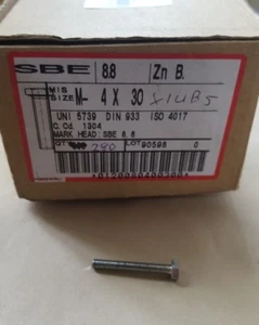 LOT OF 280 SBE 8.8 ZNB M-4 X30 UNI 5739 DIN 933 BOLTS  (U1.4B2)     - Picture 1 of 1