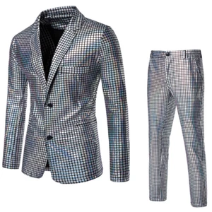 Men Hot Sell Casual Sequin Suit Disco Party Stage Nightclub Shiny Cool Show Suit - Picture 1 of 37
