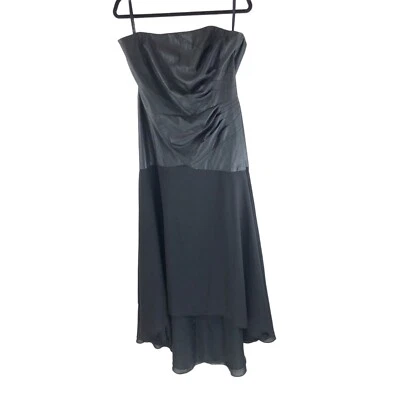 Shoshanna Midnight Rustin Dress Faux Leather Georgette Sheath Strapless Black 14 - Image 1 of 4