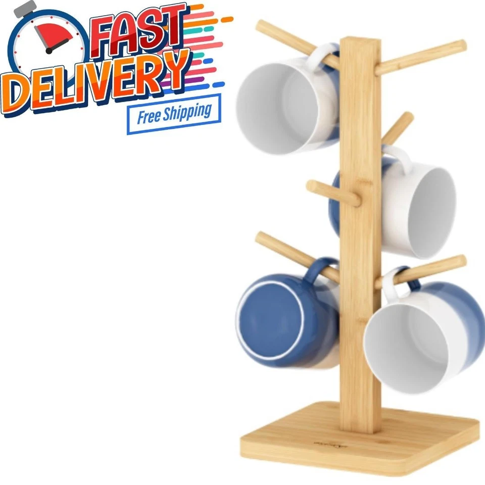 Mug Holder Tree 6-Hook Coffee Cup Rack with Anti-Slip Base Multi-Purpose - Image 1 of 4