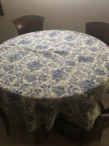 Round -Linen FLORAL Tablecloth Country Tabletop 66" X 66” - Picture 1 of 4