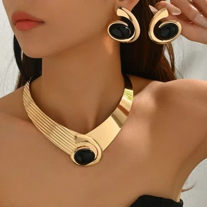 Black/Blue/Rose Pink Necklace Earrings Set Anniversary Party - Picture 1 of 15