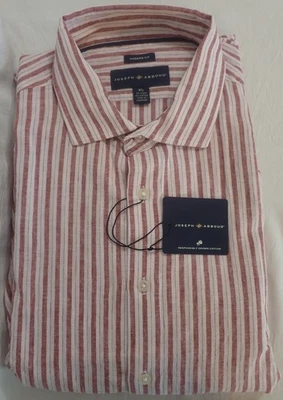 NWT JOSPEH ABBOUD RED STRIPED SZ XL MODERN FIT MEN'S WAREHOUSE LS DRESS SHIRT - Image 1 of 4