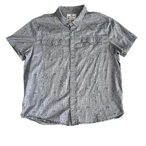 King Ranch Men's Shirt Blue Gray Western Cactus Snap XL Short Sleeve Vented Yoke - Picture 1 of 12