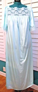 Komar Nylon Silkie NIGHTGOWN Size S Lace USA Kimono Sleeve SEAFOAM GREEN Vintage - Picture 1 of 11