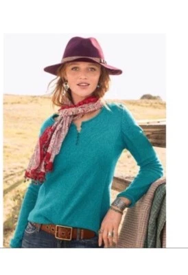Sundance Womens Henley Sweater Homestead Teal Blue Silk Blend Size PXXS NWOT - Image 1 of 4