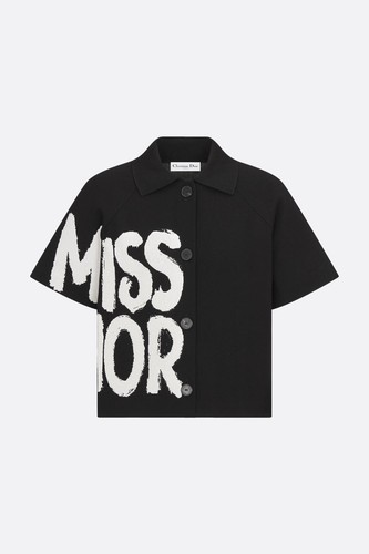 Giacca Dior manica corta nera maglia tecnica con motivo graffiti Miss Dior bianco