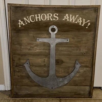 “Anchors Away” Ships Tin Anchor On Rustic Wooden Frame Wall Art  26”x23” - Image 1 of 3