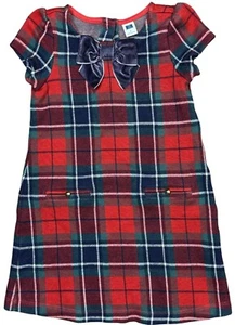 Janie & Jack Girls Plaid Red & Green Dress W/ Velvet Bow Size 4 100% Cotton - Picture 1 of 8