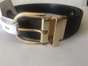 WOMEN'S MICHAEL KORS BROWN LOGO/PEBBLED BLACK REVERSIBLE LEATHER BELT XXLARG NWT - Picture 1 of 12