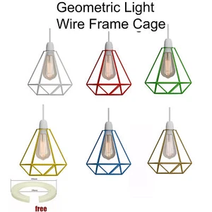 Industrieller geometrischer Lichtschirm Drahtrahmen Deckenanhänger Leuchtschirm Lampenschirm - Bild 1 von 37