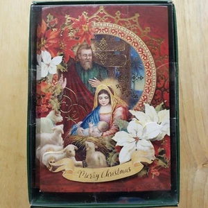 Punch Studio Merry Christmas Nativity Embossed Die-Cut 10 Cards 5"x3-1/2" New - Picture 1 of 2