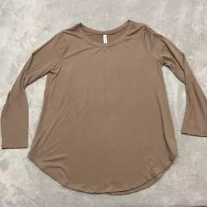 Zenana Round-Neck Long Sleeve Shirt Round Hem Relaxed Fit Top Brown Plus Size 1X - Picture 1 of 7