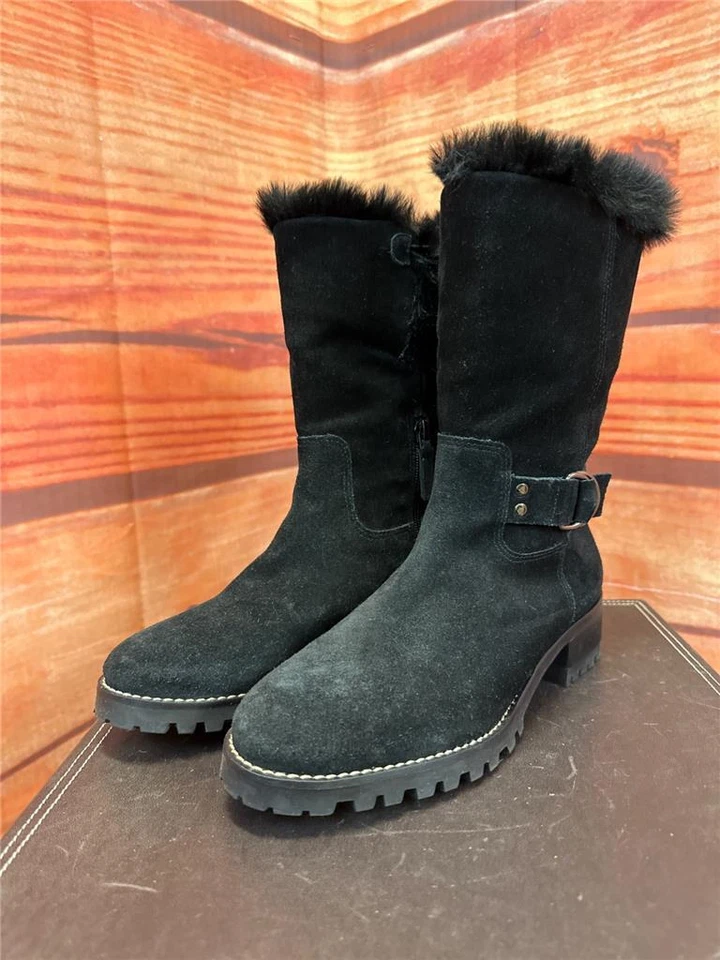 Talbots Tish Black Suede Fur Insulated Boots Size 6M TCA - Image 1 of 4